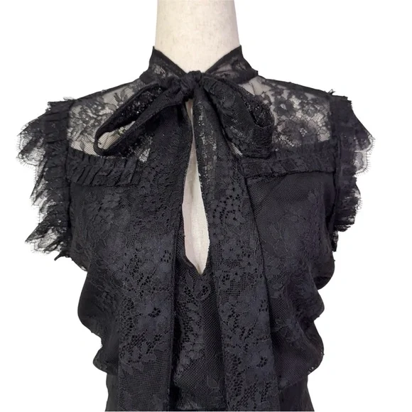 Alexis Aurelia Lace Romper Black Bow Tie Sheer Trim Size S NWOT - Picture 2 of 2